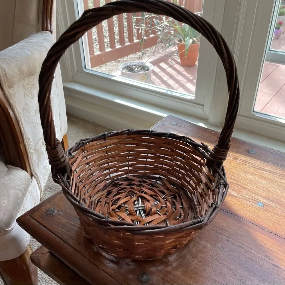 Medium Sized Brown Woven Basket with Handle